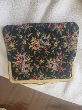 Vintage Floral Tapestry Clutch with Gold Trim